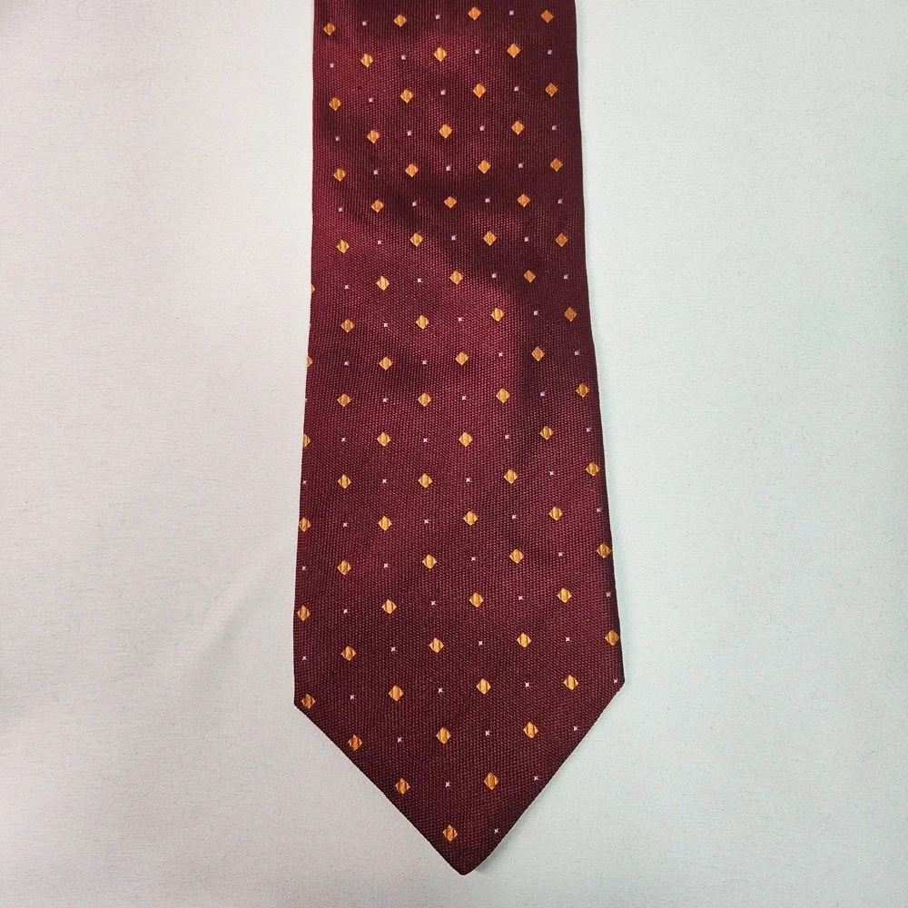 NH 1888‎ 100% Silk Made in Italy Men Tie Geometric Red 3.5